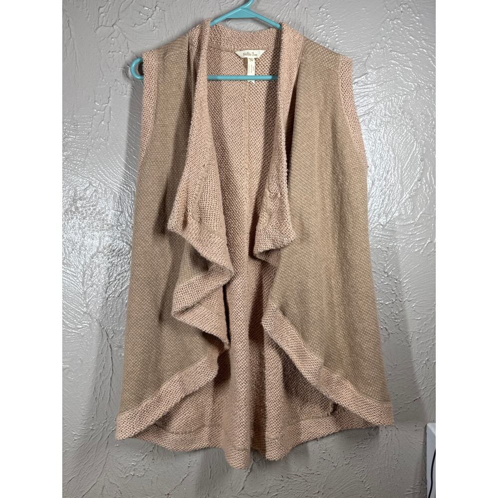 Matilda Jane Sooner or Later Tan‎ Sweater Open Waterfall Front Vest Size XS